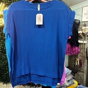 Zenana Gauze Classic Blue Top